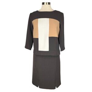 W by Worth Womens Colorblock Skirt Set 2 Piece Suit Brown Tan size 8 10